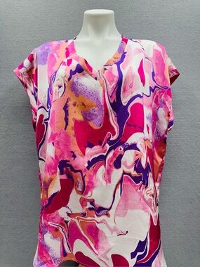 JODIFL Pink Purple Swirl V-Neck Top Size M